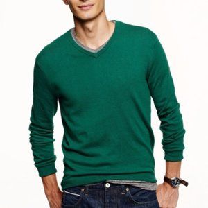 J.Crew Men's Cashmere V Neck Sweater Heather Jungle Green L $178 NWT